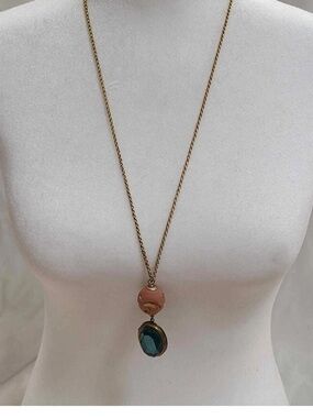 Lenora Dame Vintage Locket Necklace with Carved Wooden Bead